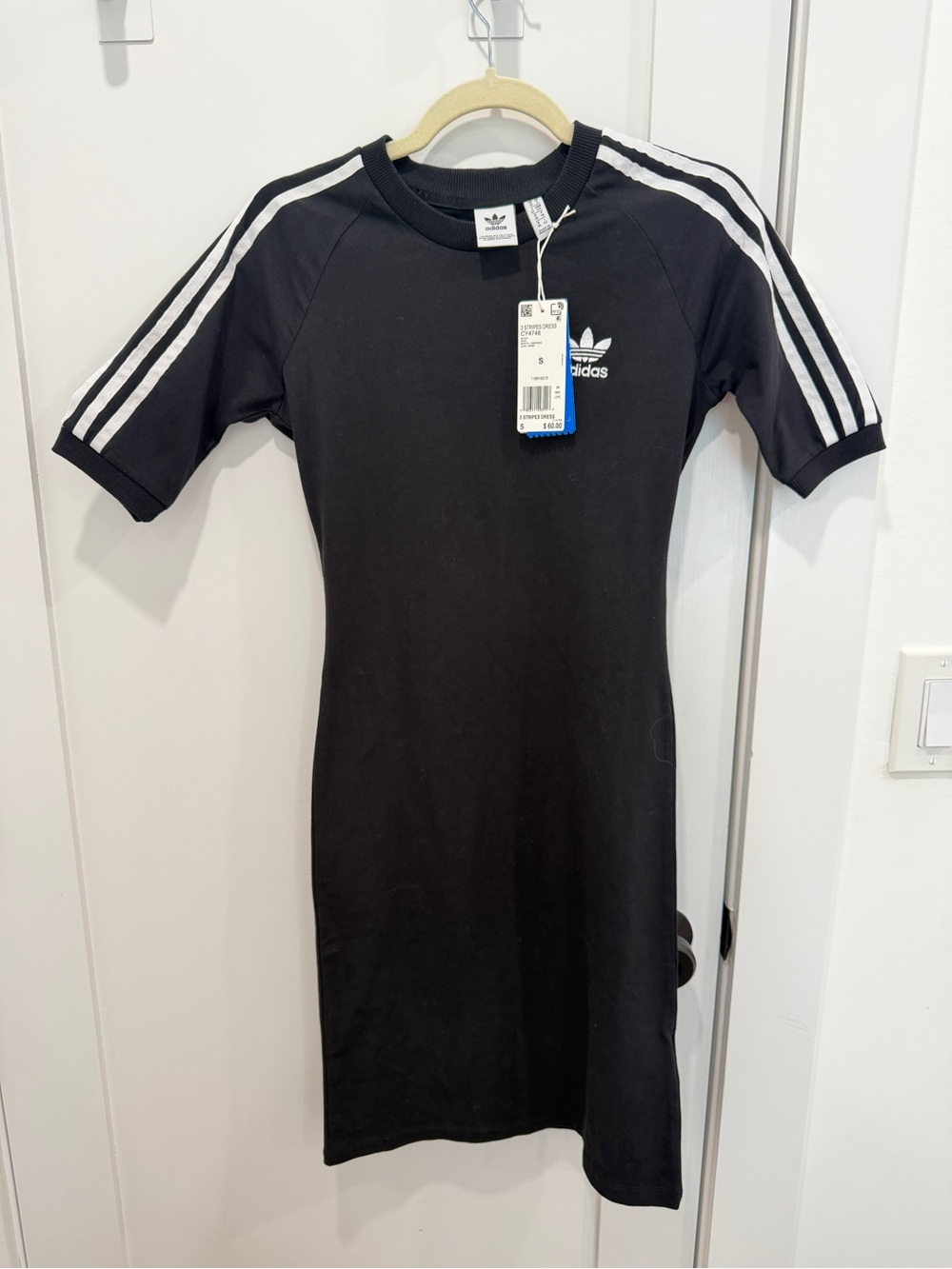 adidas Black Tee Dress with White Stripes - Picture 2 of 3